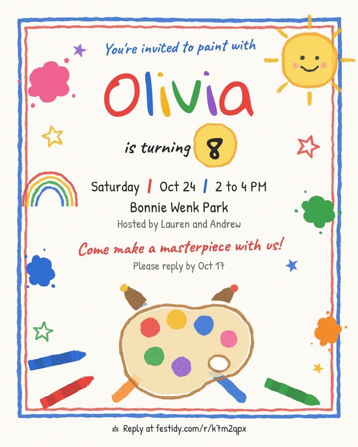 Art studio invitation, Crayon design