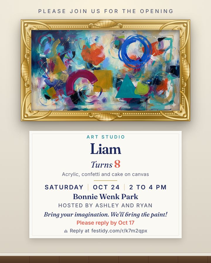 Art studio invitation, Gallery wall design