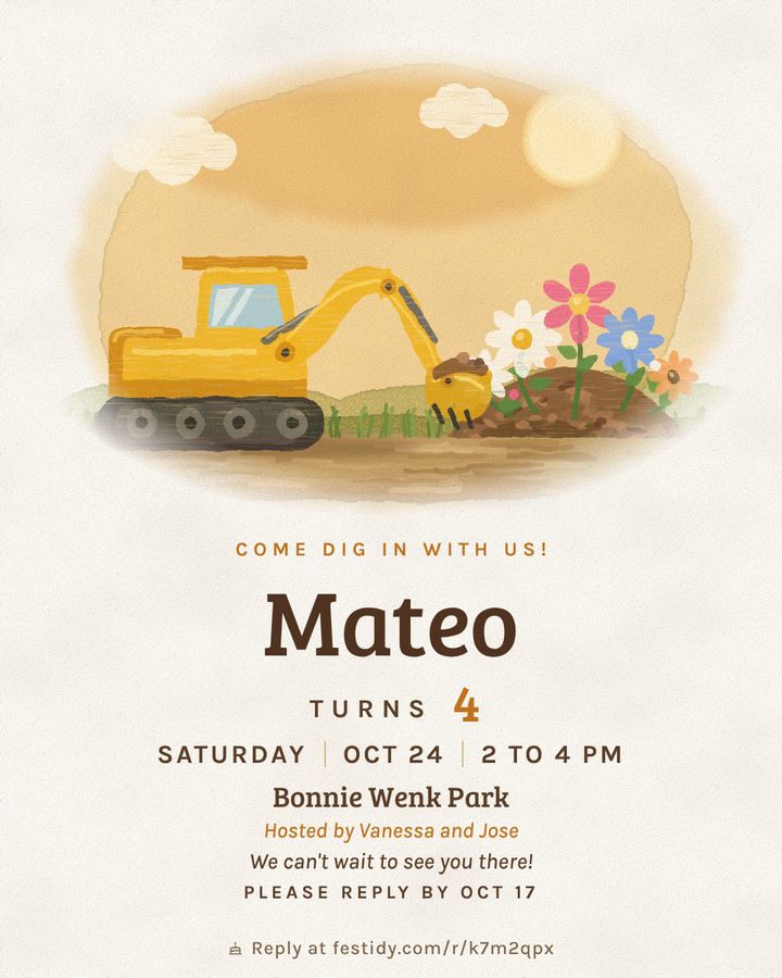 Construction invitation, Gouache design