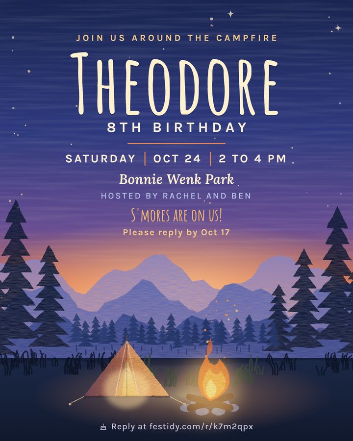 Camping invitation, Dusk camp design
