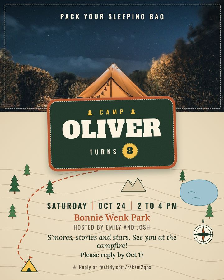 Camping invitation, Camp patch design