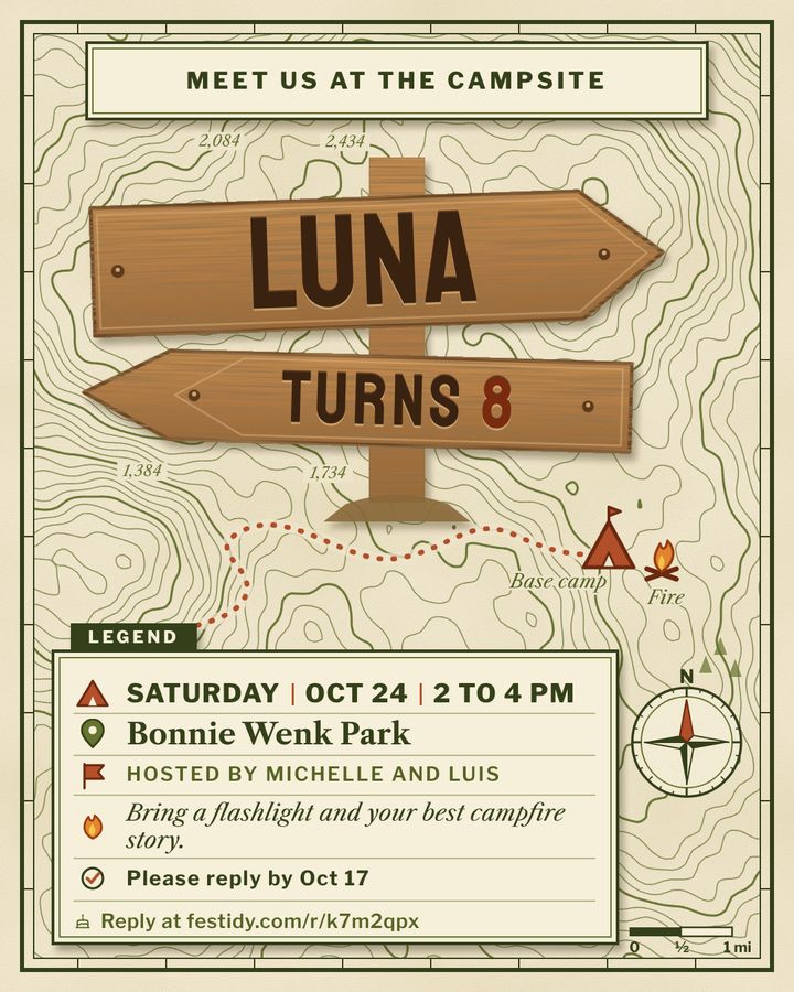 Camping invitation, Topo map design