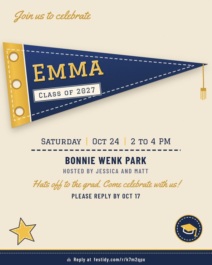 Caps off invitation, Pennant design