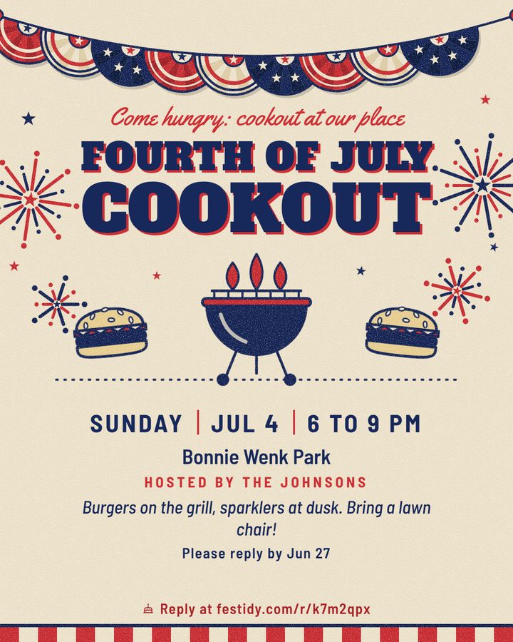 Backyard cookout invitation, Bunting design