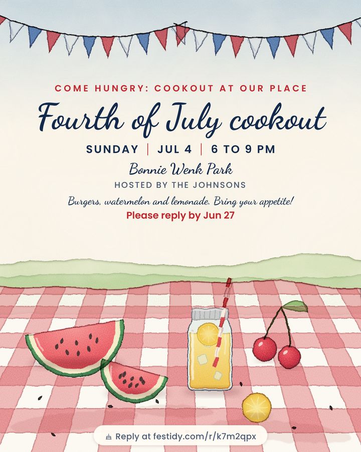Backyard cookout invitation, Picnic design