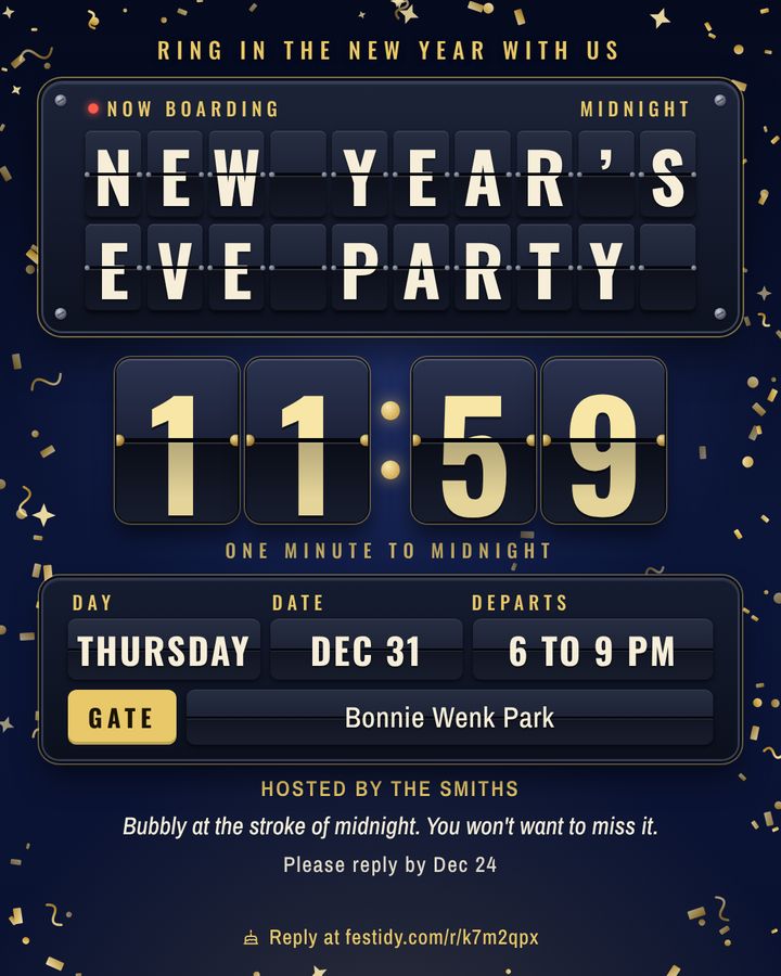 Countdown party invitation, Flip clock design