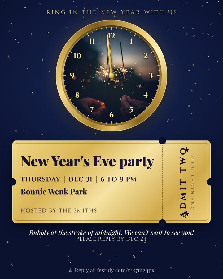 Countdown party invitation, Midnight design