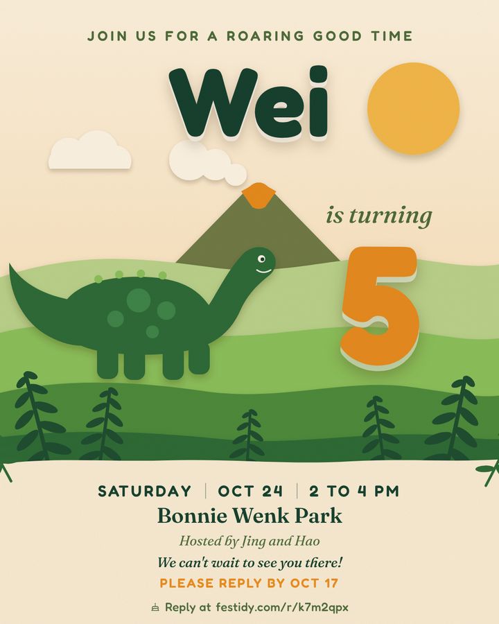 Dinosaur invitation, Paper cut design