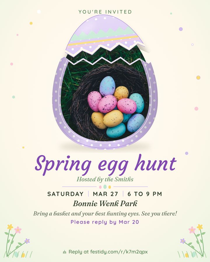 Egg hunt invitation, Cracked egg design