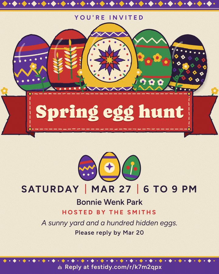 Egg hunt invitation, Folk eggs design