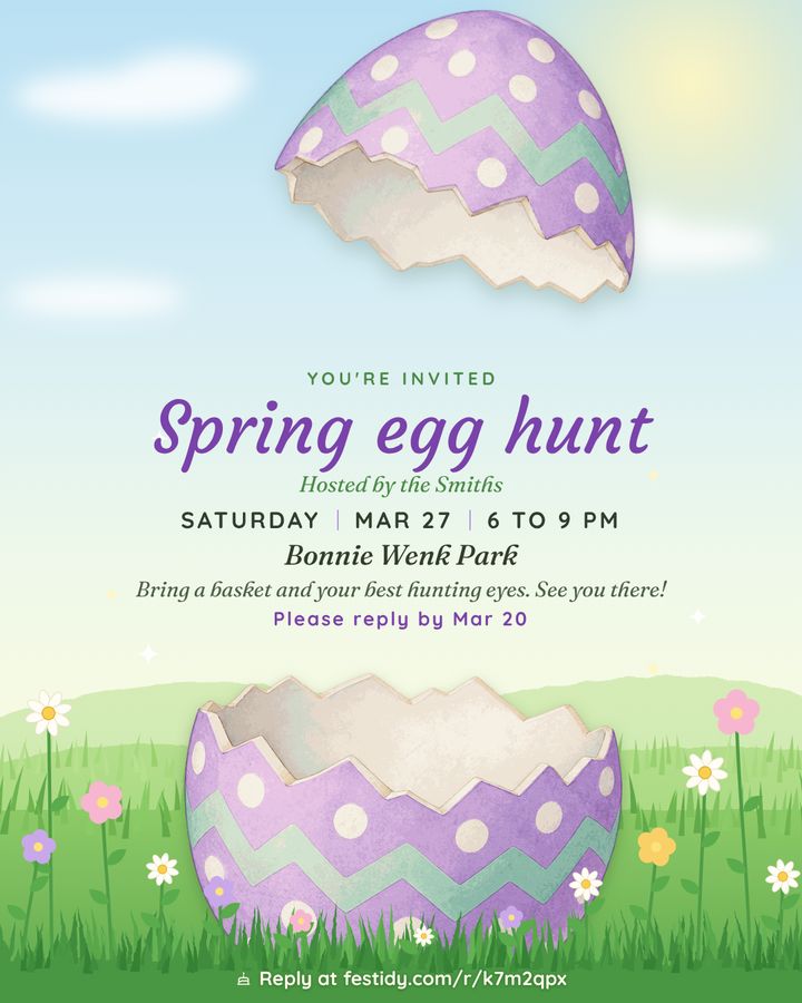 Egg hunt invitation, Egg split design