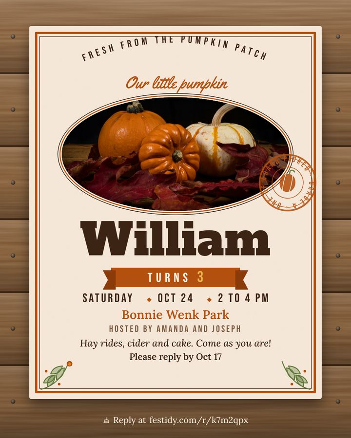 Little pumpkin invitation, Crate label design