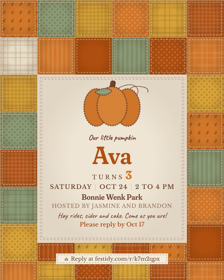 Little pumpkin invitation, Patchwork design