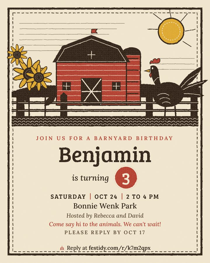 Farm invitation, Linocut design