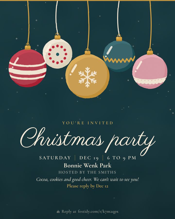 Merry and bright invitation, Painted baubles design