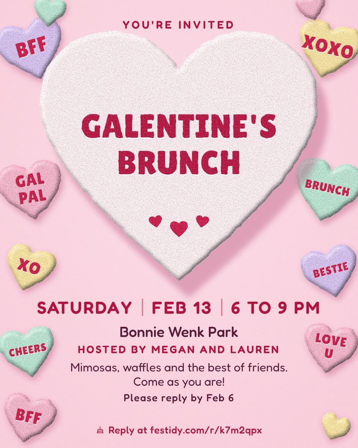 Galentine's invitation, Candy hearts design