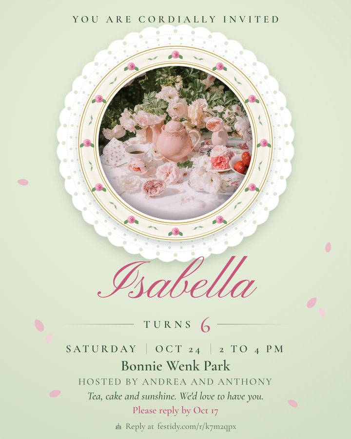 Garden tea party invitation, China plate design