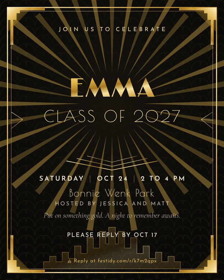 Black and gold invitation, Gatsby design