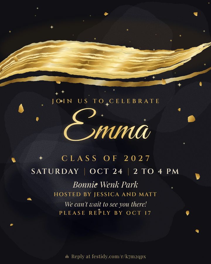 Black and gold invitation, Gold wash design