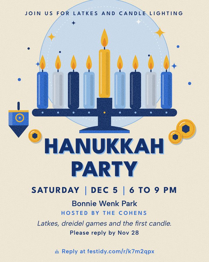 Hanukkah invitation, Modern menorah design