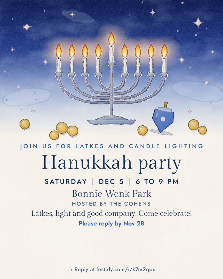 Hanukkah invitation, Watercolor design