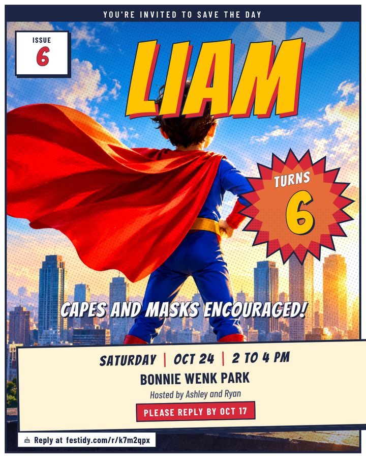 Superhero invitation, Comic cover design