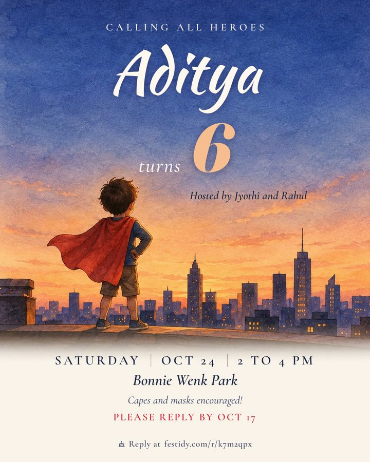 Superhero invitation, Ink and wash design