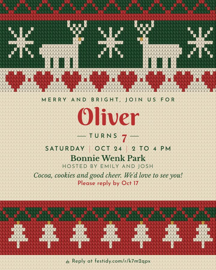 Holly jolly invitation, Fair Isle design