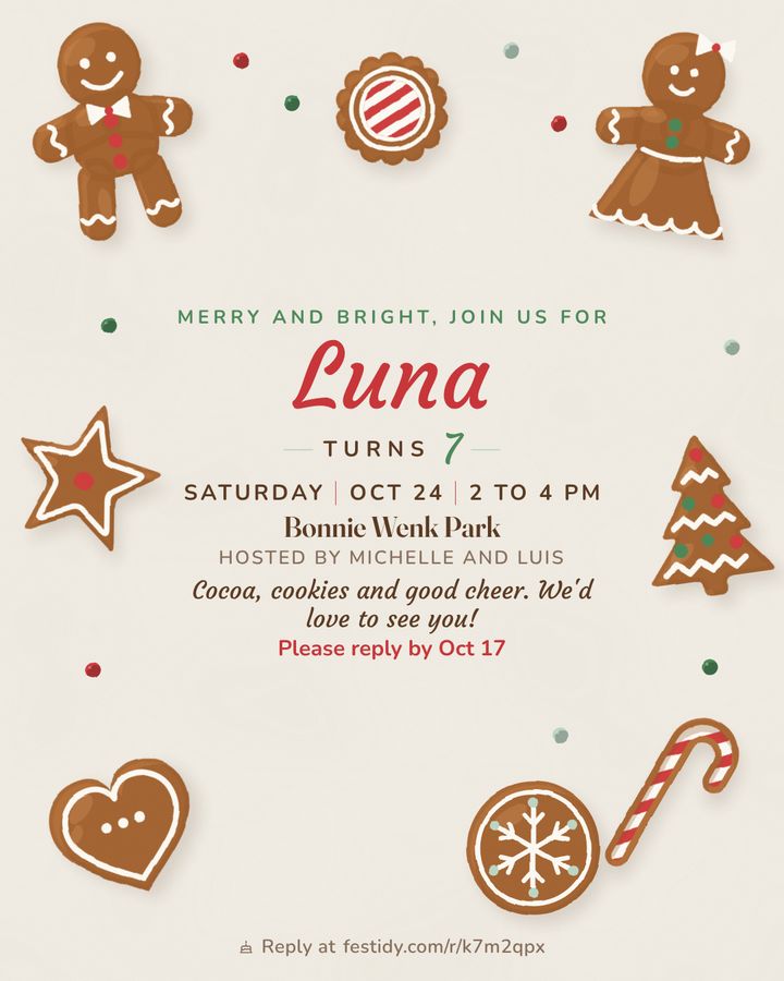 Holly jolly invitation, Gingerbread design