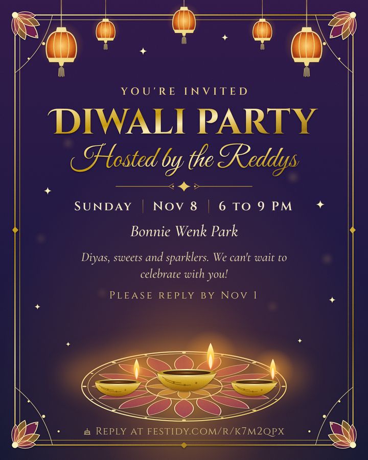 Diwali lights invitation, Diwali gold design