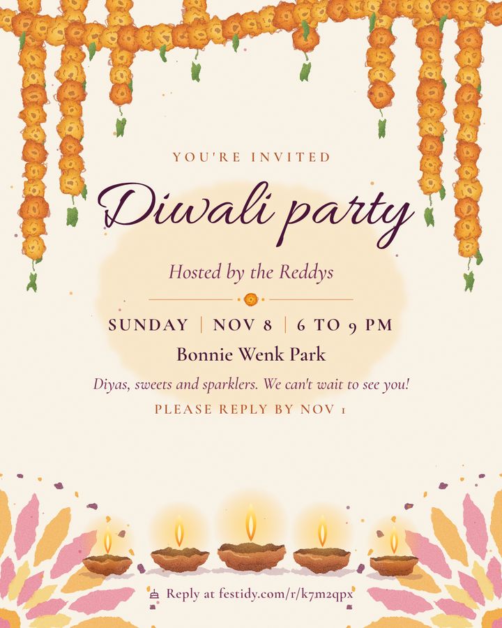 Diwali lights invitation, Watercolor design