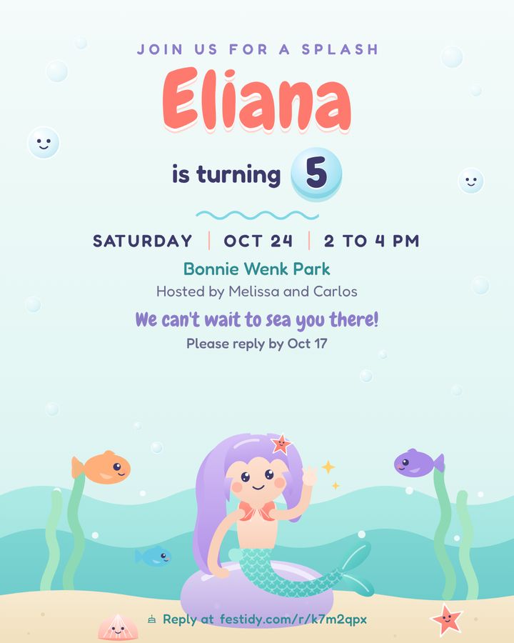 Mermaid invitation, Kawaii design