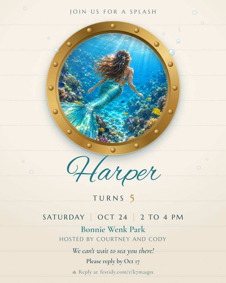 Mermaid invitation, Porthole design