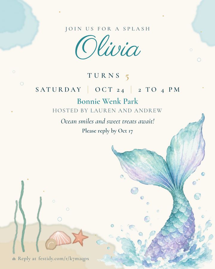 Mermaid invitation, Watercolor design
