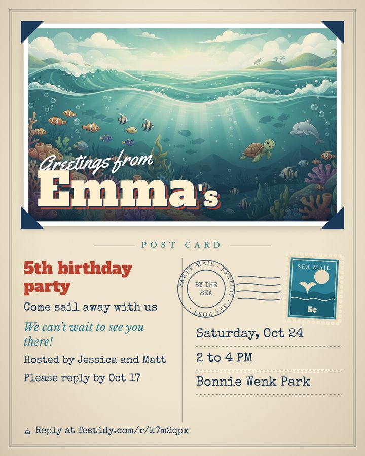 Ocean invitation, Postcard design