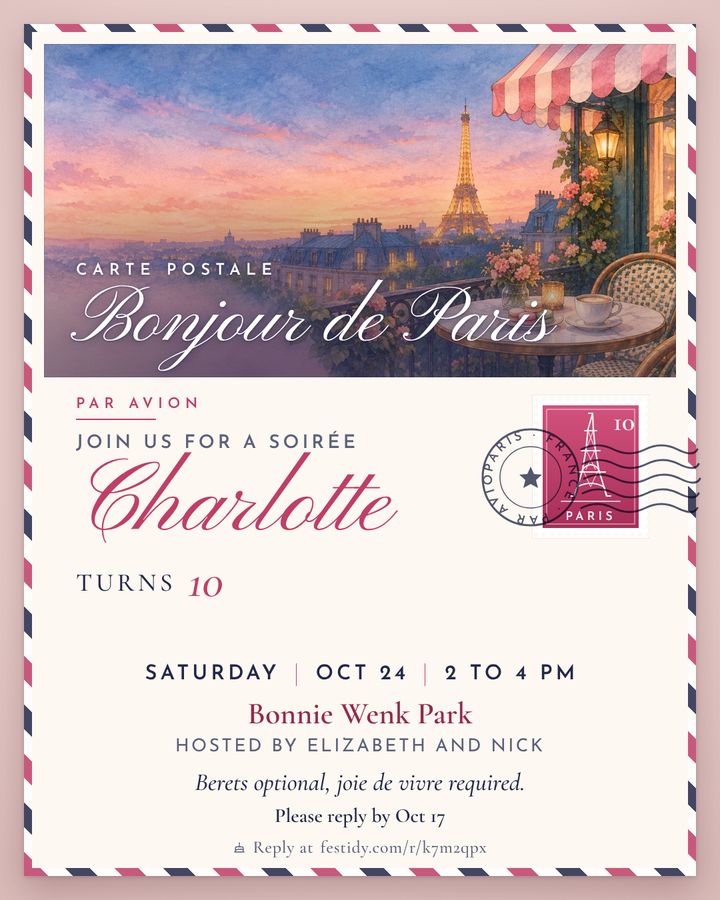 Paris invitation, Postcard design
