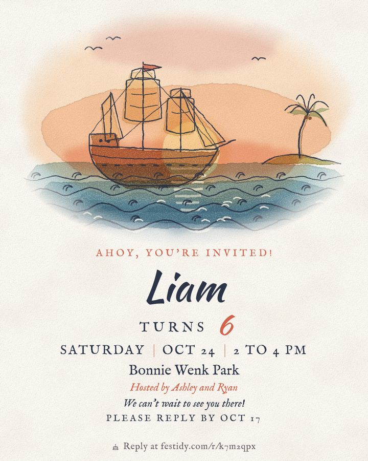 Pirate invitation, Ink and wash design