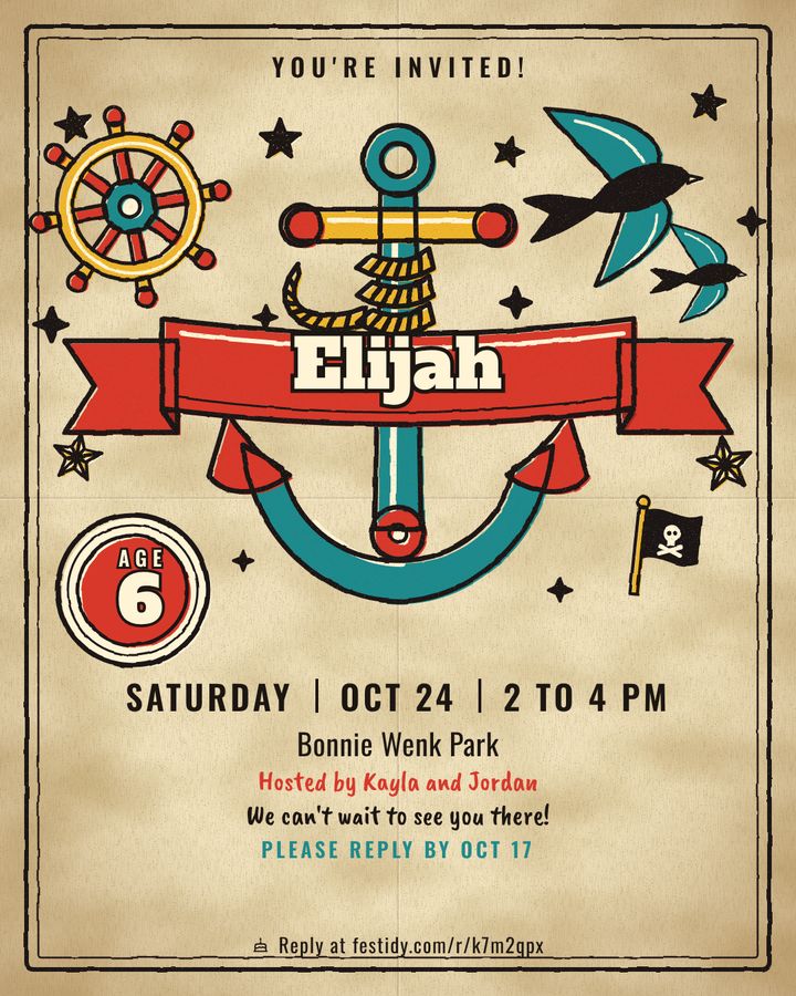 Pirate invitation, Tattoo flash design