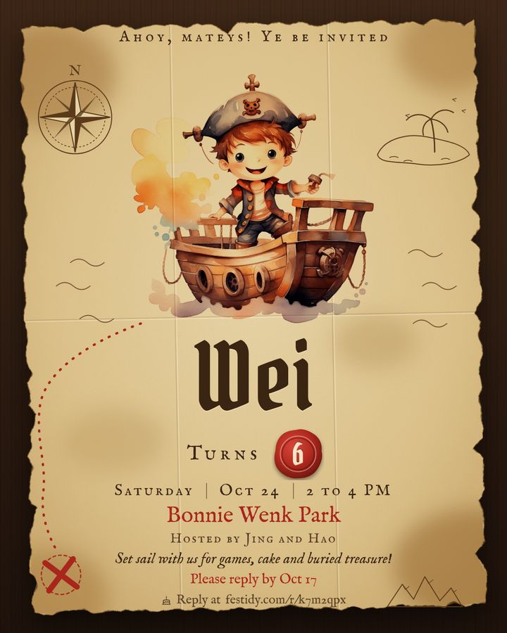 Pirate invitation, Treasure map design