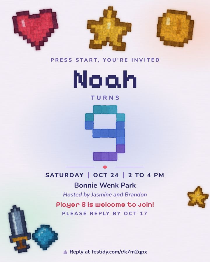 Video game invitation, Watercolor pixels design