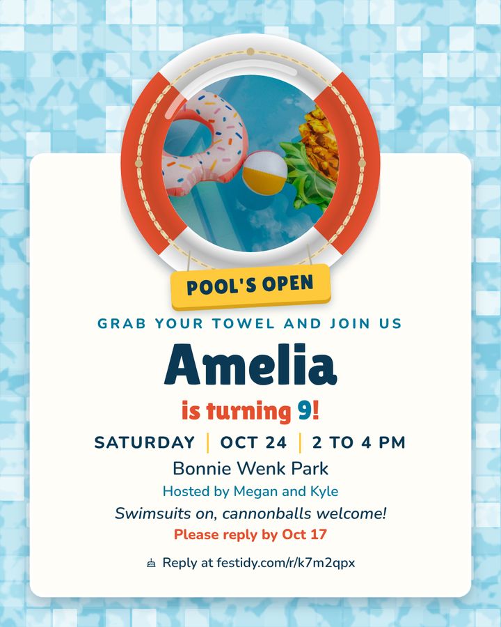 Pool party invitation, Pool's open design
