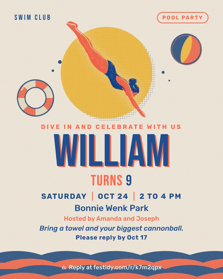 Pool party invitation, Swim club design