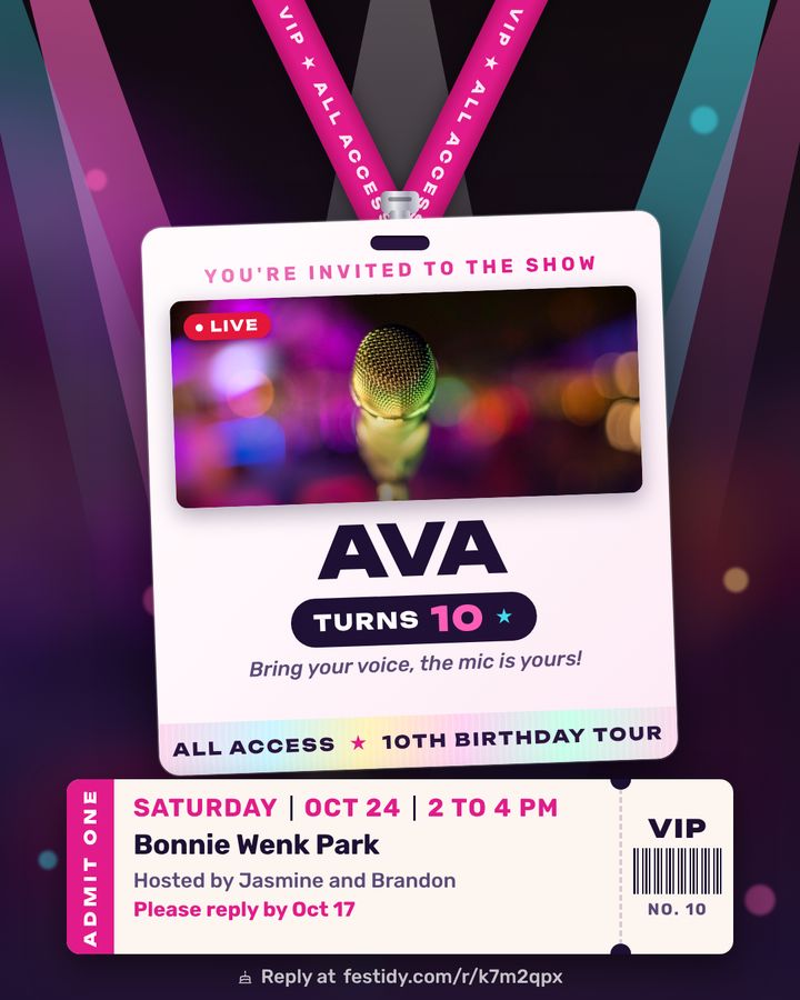 Pop star invitation, Backstage pass design