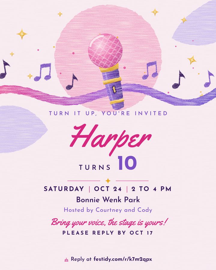 Pop star invitation, Gouache design