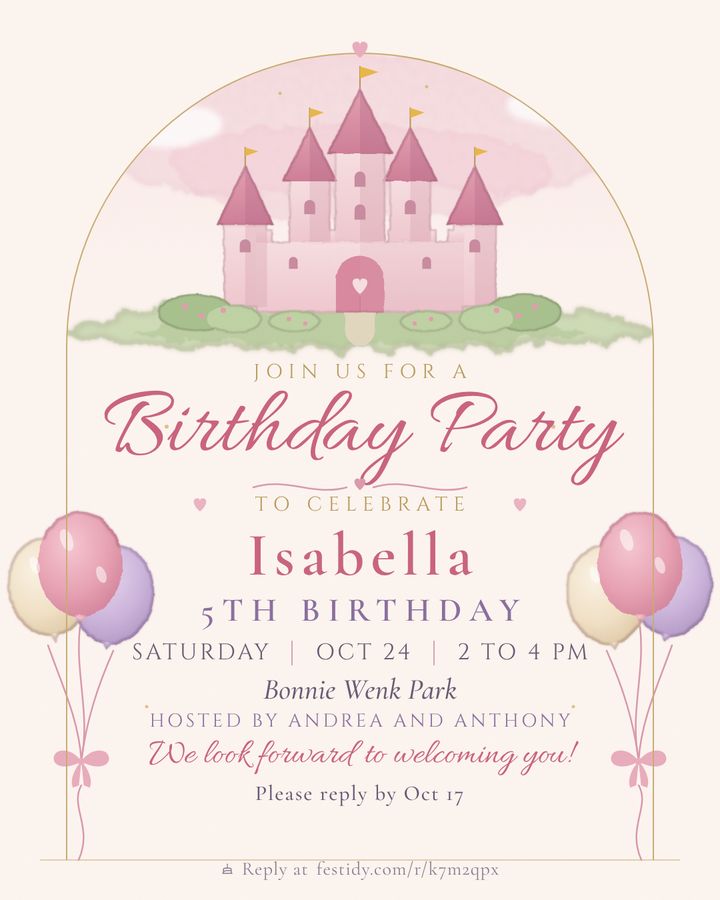Princess invitation, Castle arch design