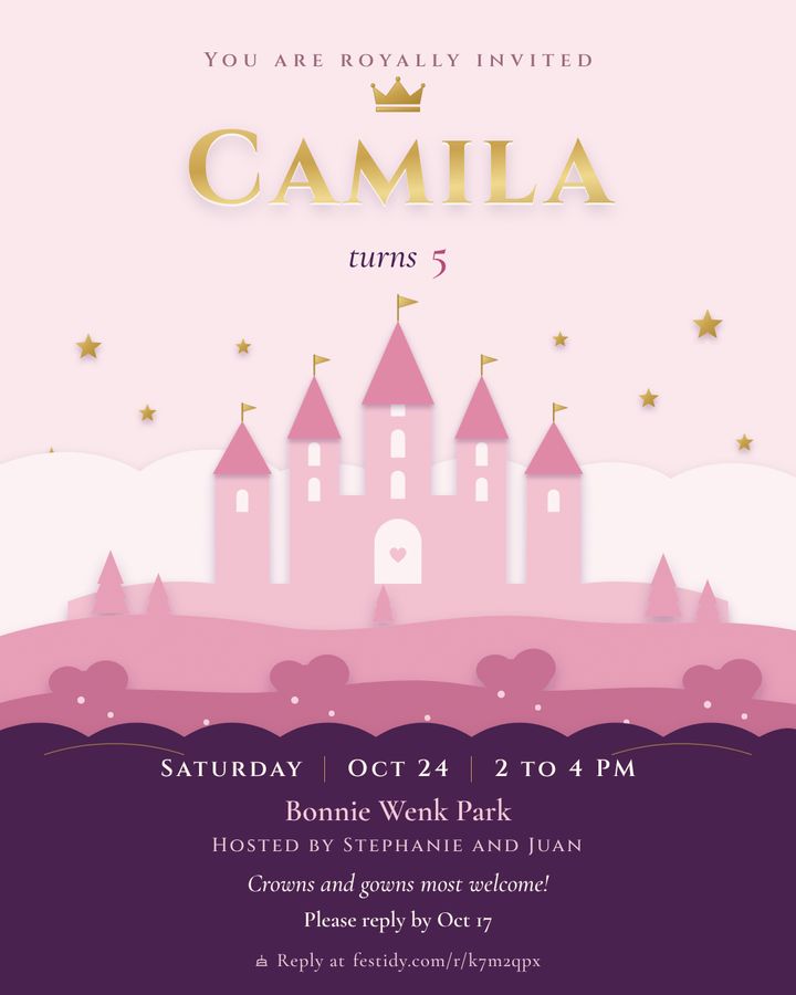 Princess invitation, Paper cut design