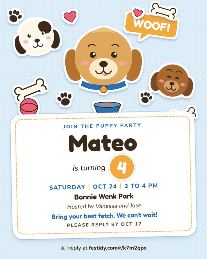 Puppy invitation, Sticker sheet design