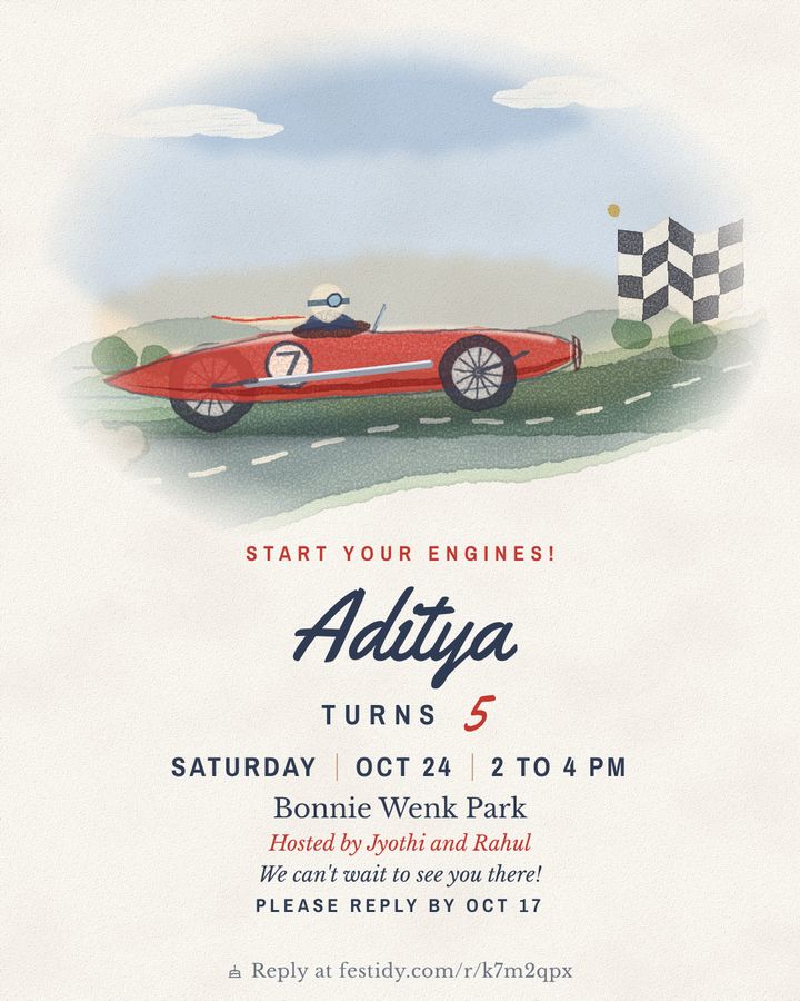 Race car invitation, Watercolor design