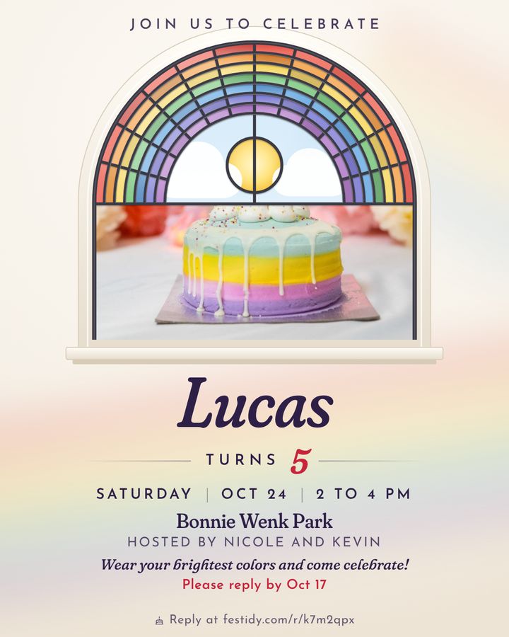 Rainbow invitation, Stained glass design