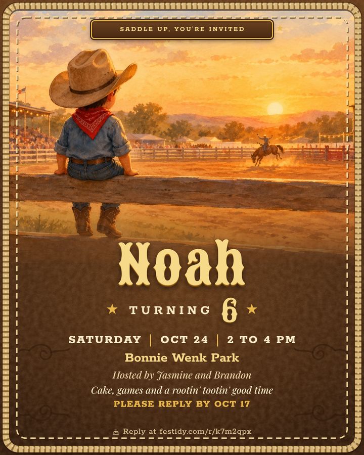 Rodeo roundup invitation, Golden hour design